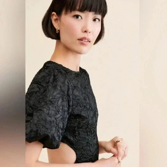 NWT Lisa Says Gah Gwen Black Crinkle Puff Sleeve Open Back Midi Dress Size 3X - Picture 11 of 14
